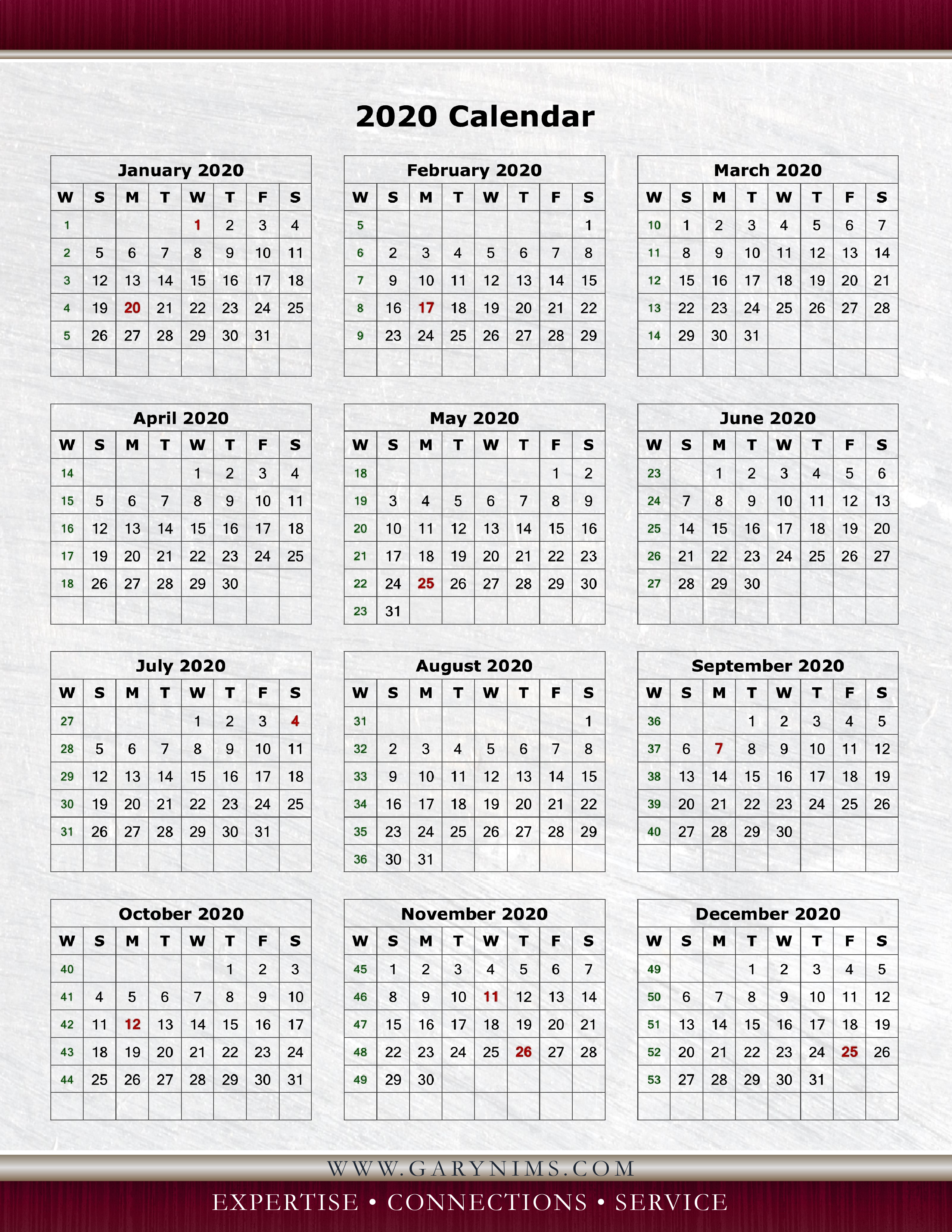 Sellers Packet Presentation   2020 Calendar