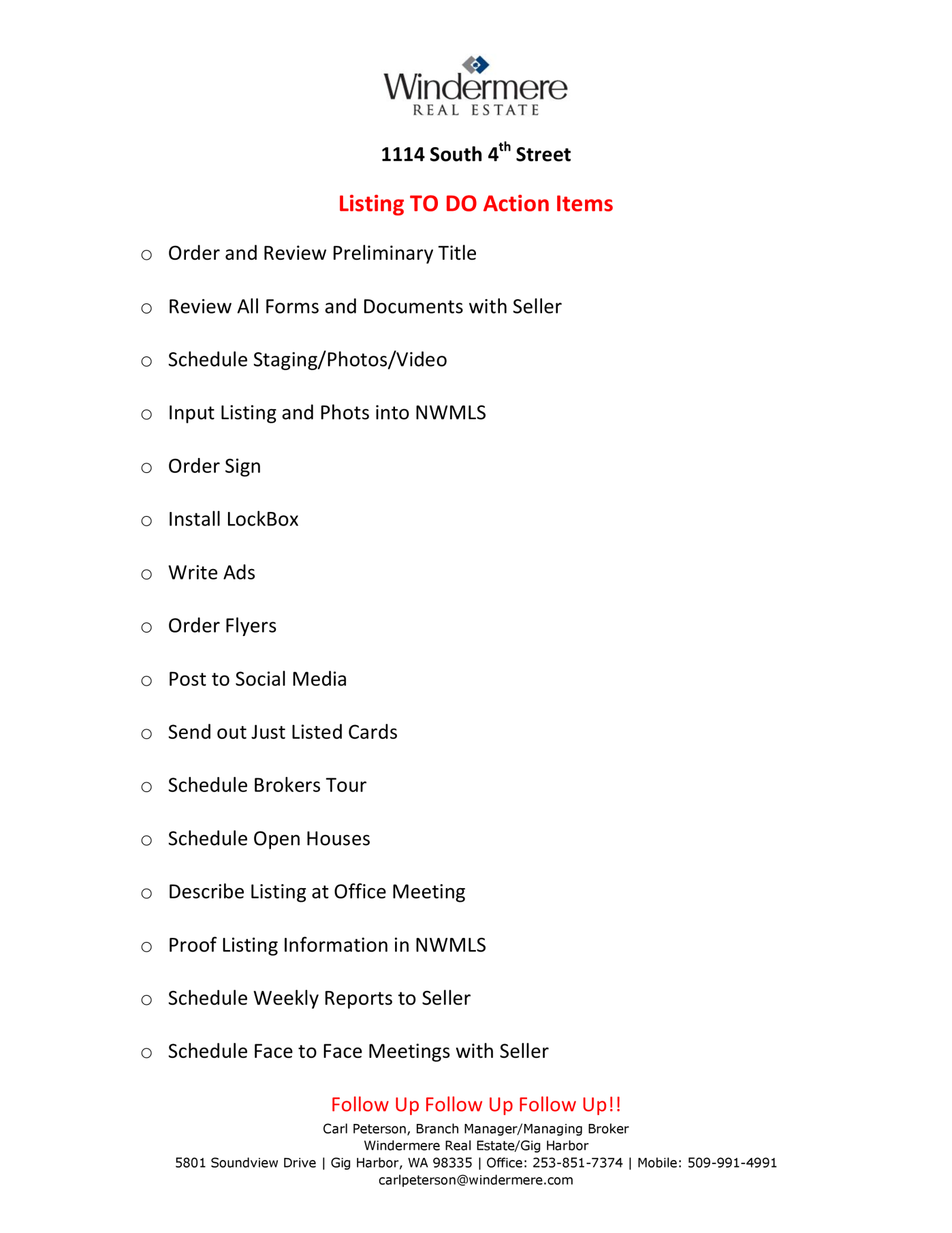 Listing To Do Action Items (1/2)